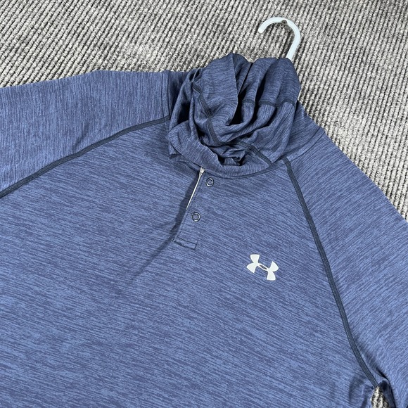 Under Armour Other - Under Armour Pullover Shirt Mens Large Blue Long Sleeve HeatGear Hooded Henley